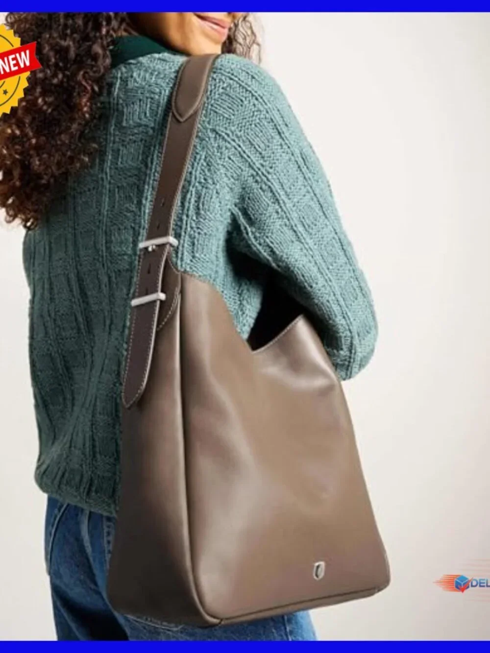 Genuine Leather Hobo Bag with Adjustable Strap, Fits iPad Pro